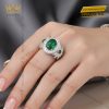 Nhẫn nữ vàng trắng Au750 đính kim cương và đá ngọc lục bảo