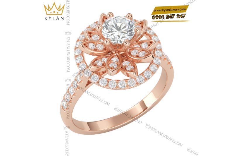 Nhẫn nữ vàng hồng nguyên khối Au750 đính kim cương 