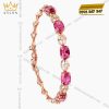Lắc tay vàng hồng nguyên khối Au750 đính kim cương và đá ruby 