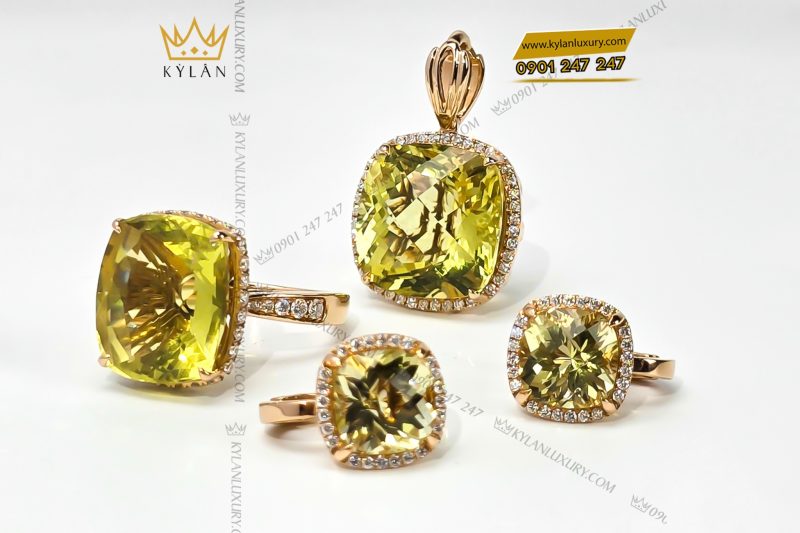 Mặt dây chuyền vàng hồng Au750 đính đá thạch anh vàng