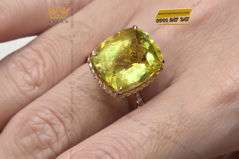Nhẫn vàng hồng nguyên khối Au750 đính đá thạch anh vàng