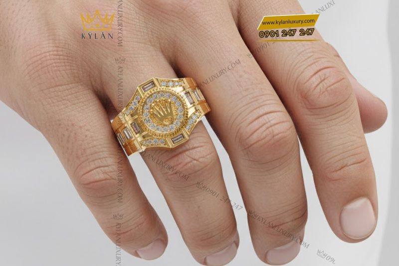 Nhẫn Rolex vàng nguyên khối Au750 đính kim cương