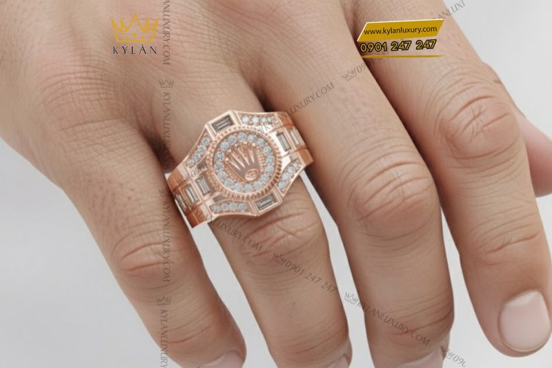 Nhẫn Rolex vàng hồng nguyên khối Au750 đính kim cương