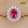 Nhẫn nữ vàng hồng nguyên khối Au750 đính kim cương và đá ruby 