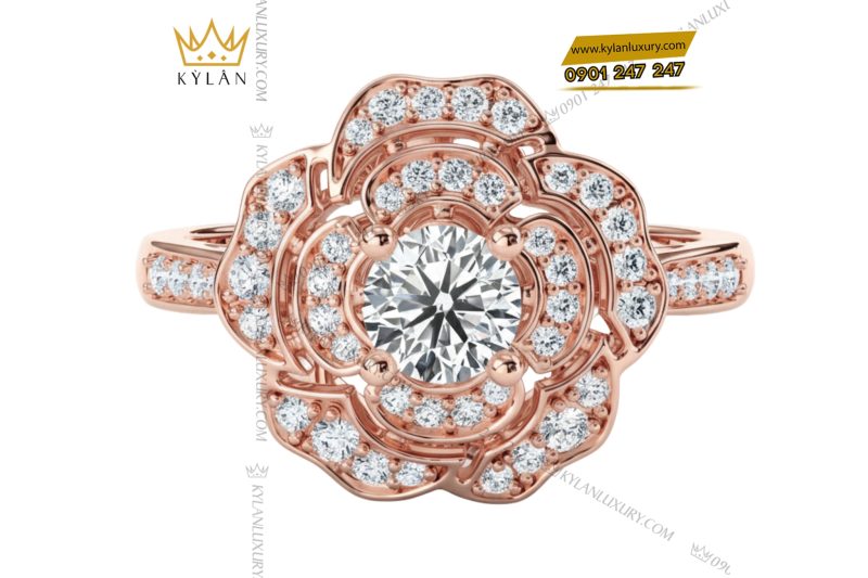 Nhẫn nữ vàng hồng nguyên khối Au750 đính kim cương 