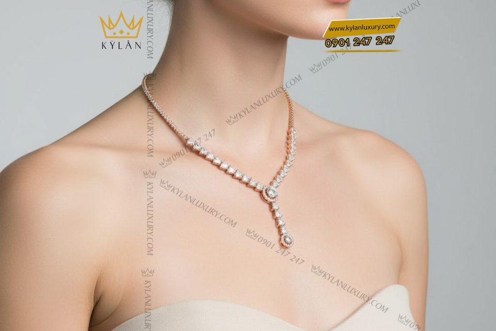 Dây chuyền vàng hồng nguyên khối Au750 đính kim cương 6 Dây chuyền vàng hồng nguyên khối Au750 đính kim cương