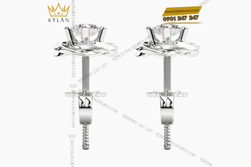 Bông tai vàng trắng Au750 đính kim cương