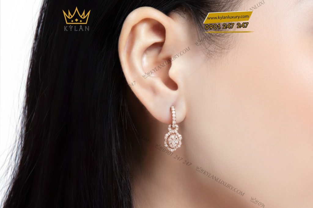 Bông tai vàng hồng Au750 đính kim cương 5 Bông tai vàng hồng Au750 đính kim cương