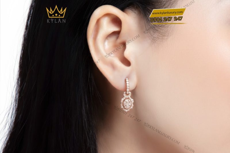 Bông tai vàng hồng Au750 đính kim cương