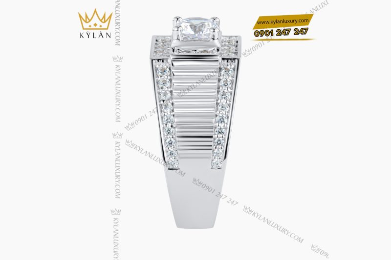 Nhẫn nam vàng trắng Au750 đính kim cương