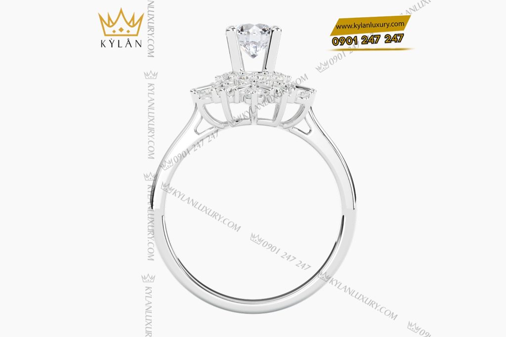 Nhẫn nữ kim cương vàng trắng nguyên khối Au750 