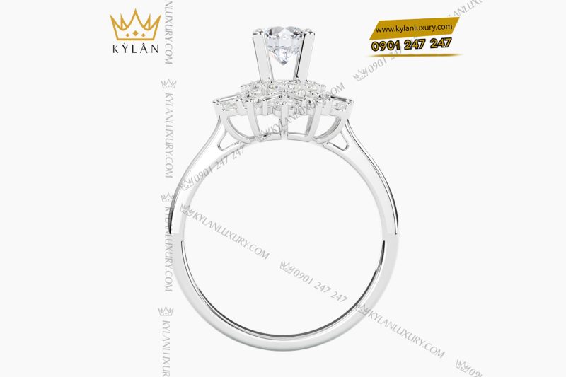 Nhẫn nữ kim cương vàng trắng nguyên khối Au750 