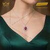 Mặt dây chuyền vàng trắng nguyên khối Au750 đính kim cương và đá ruby