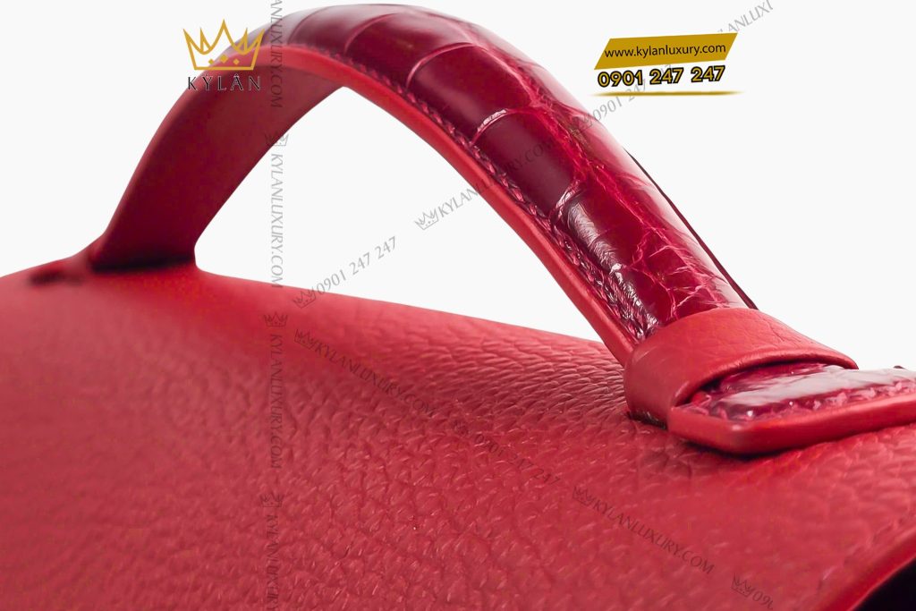 Kỳ Lân Luxury 7 14 Túi xách da Togo mix da Alligator màu đỏ đính logo vàng LDH