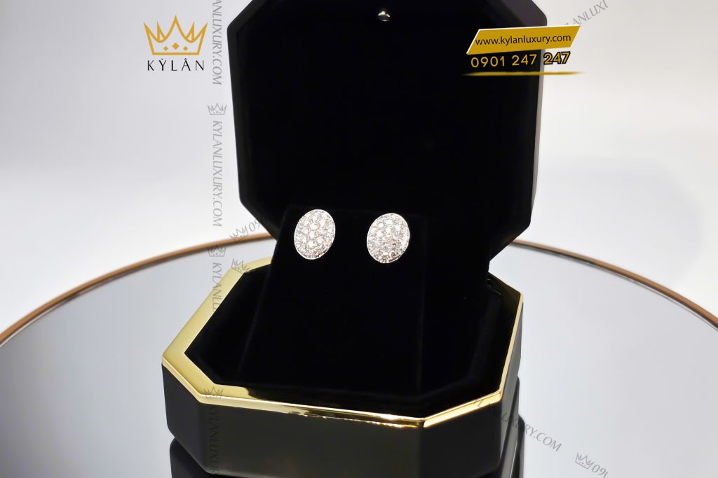 Kỳ Lân Luxury 7 24 Bông tai hình oval vàng trắng Au750 đính kim cương