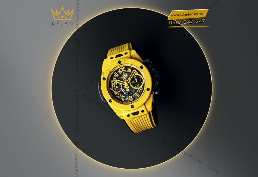 Hublot Big Bang Unico Yellow Magic 44mm gốm sứ vàng, dây cao su đen-vàng, phong cách thể thao sang trọng