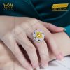 Nhẫn nữ vàng trắng nguyên khối Au750 đính kim cương và đá Sapphire vàng