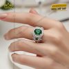 Nhẫn nữ vàng trắng Au750 đính kim cương và đá ngọc lục bảo