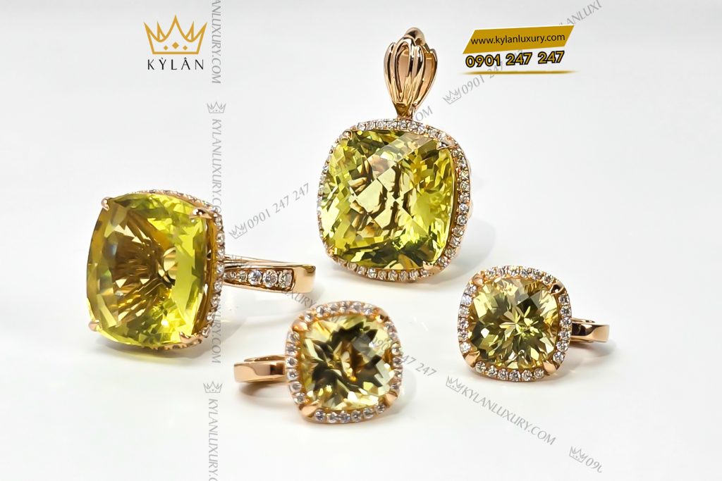 Kỳ Lân Luxury 7 53 Bông tai vàng hồng Au750 đính đá thạch anh vàng