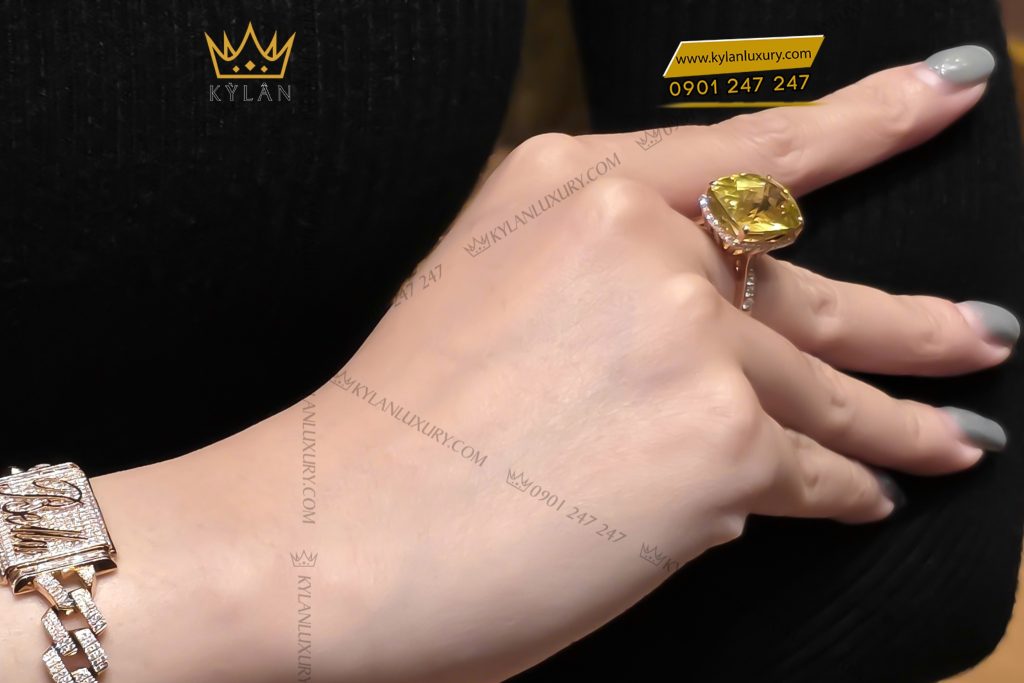 Kỳ Lân Luxury 7 56 Nhẫn vàng hồng nguyên khối Au750 đính đá thạch anh vàng