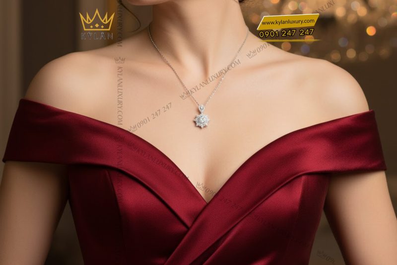 Mặt dây chuyền kim cương vàng trắng nguyên khối Au750