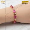 Lắc tay vàng hồng nguyên khối Au750 đính kim cương và đá ruby 