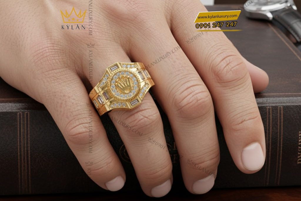 Nhẫn Rolex vàng nguyên khối Au750 đính kim cương