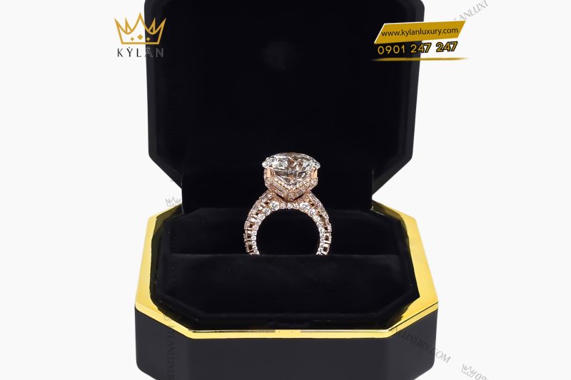 Nhẫn nữ vàng hồng nguyên khối Au750 đính viên kim cương chủ 15ly