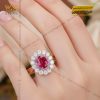 Nhẫn nữ vàng hồng nguyên khối Au750 đính kim cương và đá ruby 