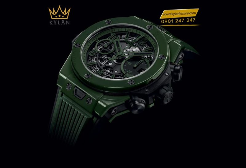 Vỏ và vành gốm xanh bóng của Hublot Big Bang Unico Dark Green Ceramic 42mm thể hiện vẻ đẹp sang trọng và mạnh mẽ.