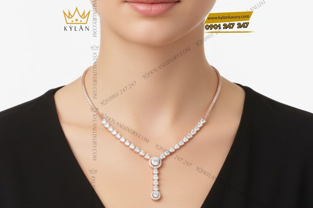 Dây chuyền vàng hồng nguyên khối Au750 đính kim cương 5 Dây chuyền vàng hồng nguyên khối Au750 đính kim cương