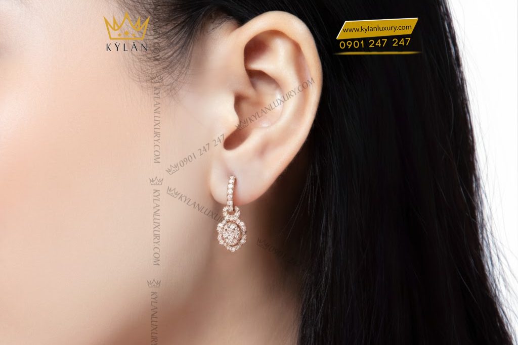 Bông tai vàng hồng Au750 đính kim cương 6 Bông tai vàng hồng Au750 đính kim cương