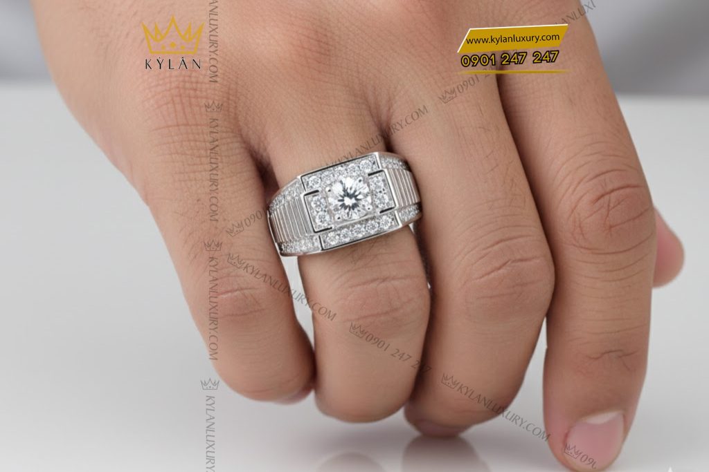 Kỳ Lân Luxury 7 86 Nhẫn nam vàng trắng Au750 đính kim cương