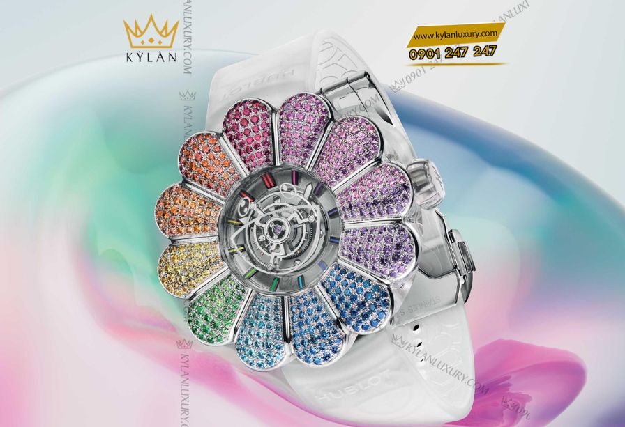 Vỏ sapphire đánh bóng Hublot MP-15 Murakami – cấu trúc trong suốt phô bày cơ khí.