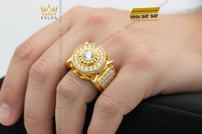 Nhẫn nam vàng vàng Au750 đính kim cương