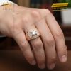 Nhẫn nam vàng hồng nguyên khối Au750 đính kim cương 