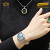 Mặt dây chuyền vàng trắng nguyên khối Au750 đính kim cương và đá ngọc lục
