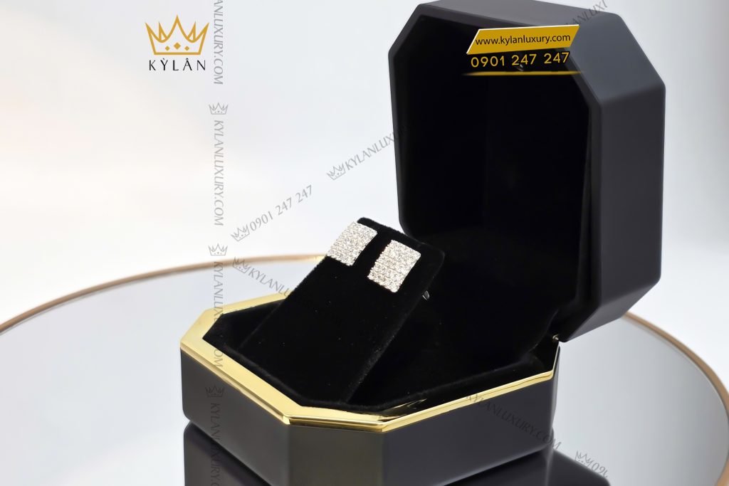 Kỳ Lân Luxury 8 17 Bông tai mặt hình chữ nhật vàng trắng Au750 đính kim cương 