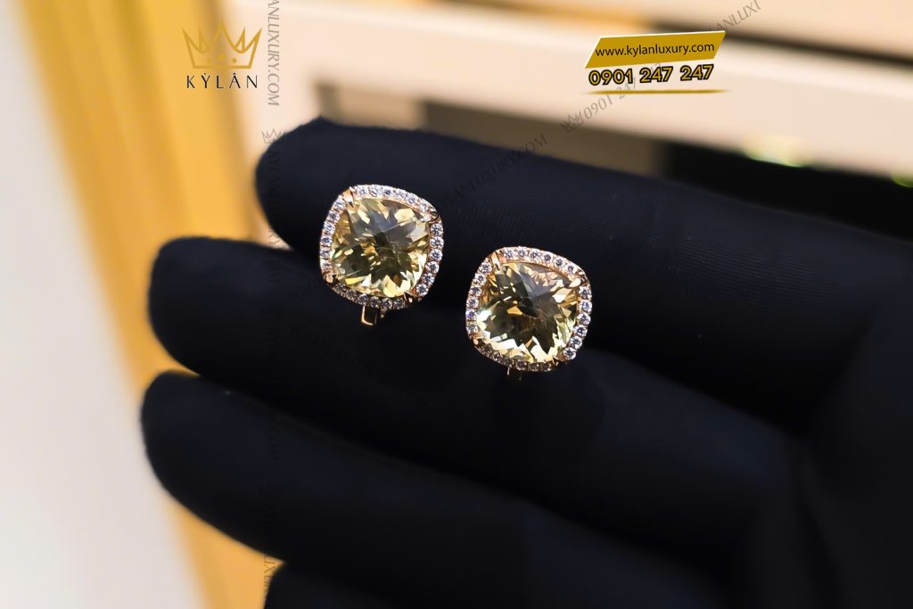 Bông tai vàng hồng Au750 đính đá thạch anh vàng 4 Bông tai vàng hồng nguyên khối Au750 đính đá thạch anh vàng