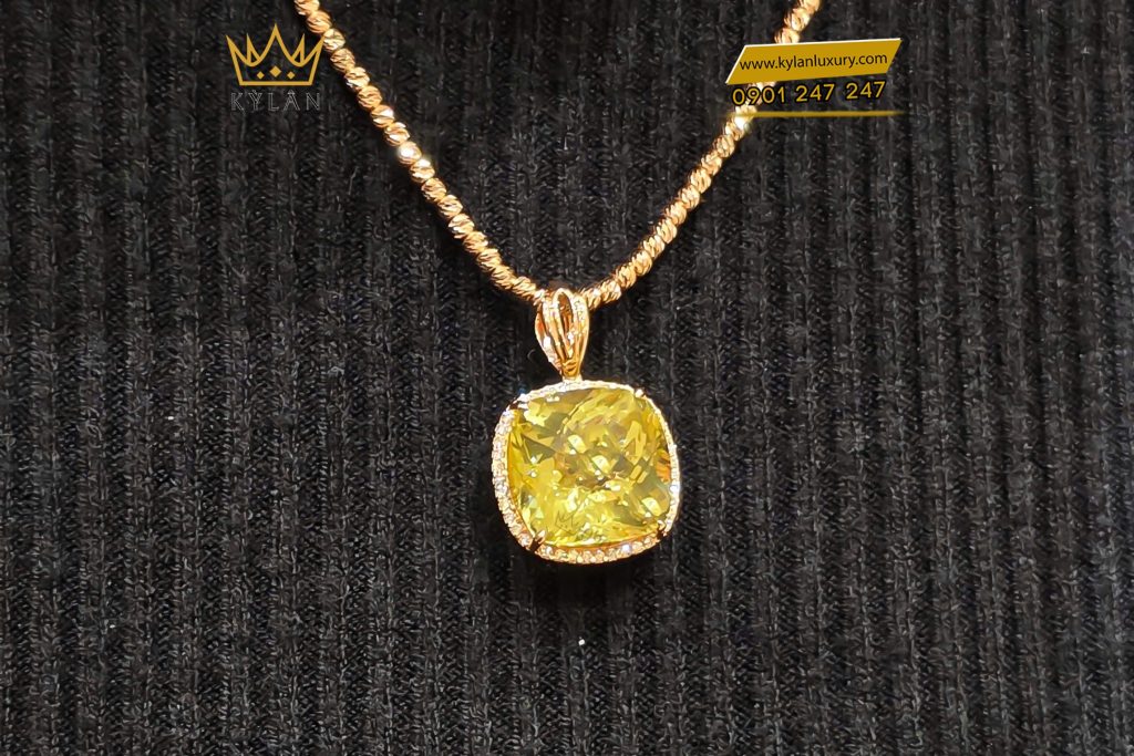 Mặt dây chuyền vàng hồng Au750 đính đá thạch anh vàng 5 Mặt dây chuyền vàng hồng nguyên khối Au750 đính đá thạch anh vàng
