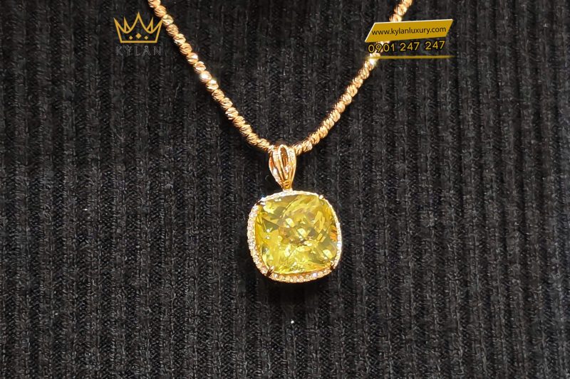 Mặt dây chuyền vàng hồng Au750 đính đá thạch anh vàng