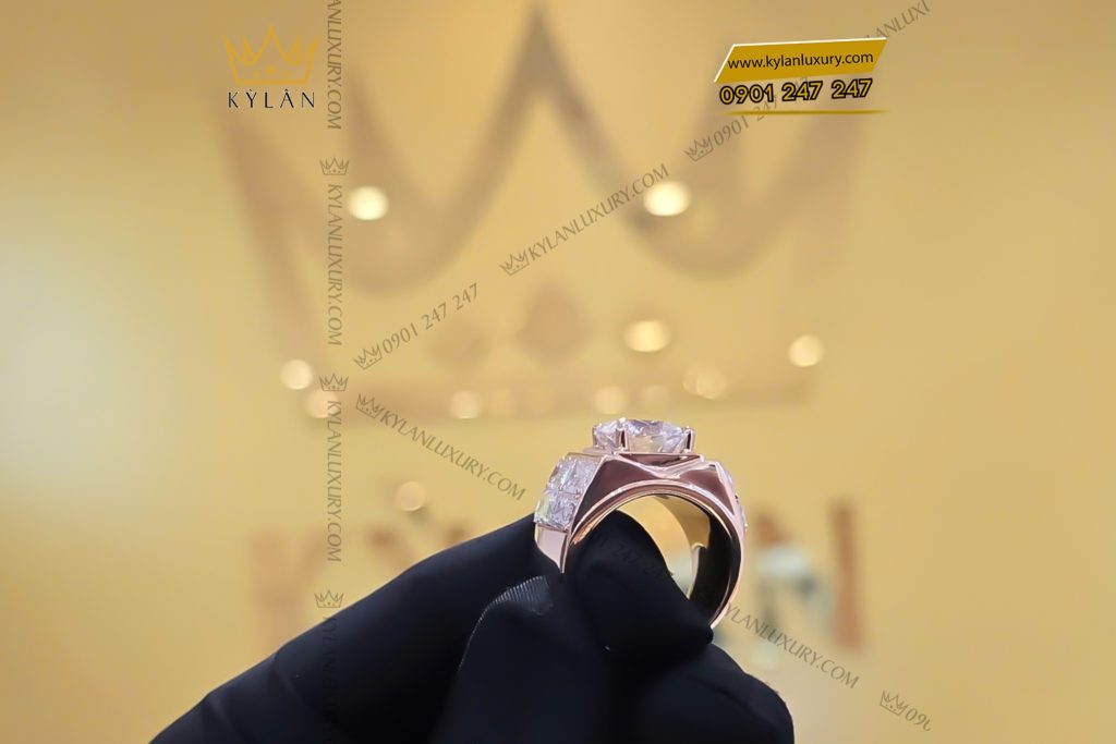 Kỳ Lân Luxury 8 37 Nhẫn nam vàng hồng nguyên khối Au750 đính viên chủ 11ly3