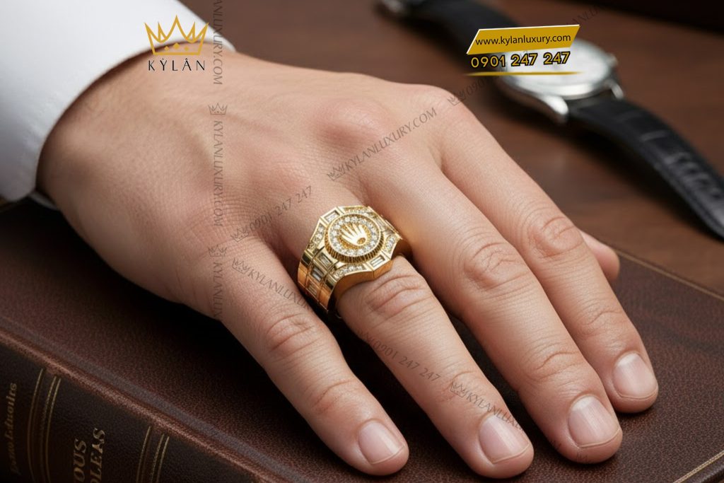 Kỳ Lân Luxury 8 38 Nhẫn Rolex vàng nguyên khối Au750 đính kim cương