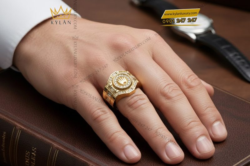 Nhẫn Rolex vàng nguyên khối Au750 đính kim cương
