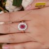 Nhẫn nữ vàng hồng nguyên khối Au750 đính kim cương và đá ruby 