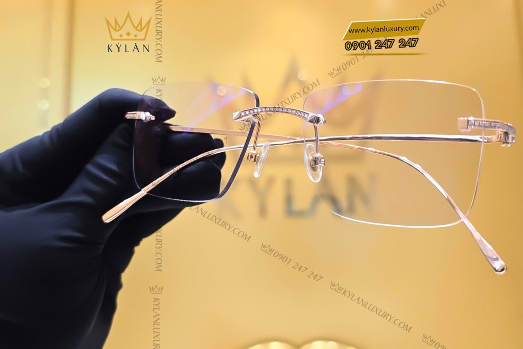 Mắt kính vàng hồng nguyên khối Au750 đính kim cương 15 Kỳ Lân Luxury 8 50 Mắt kính vàng hồng nguyên khối Au750 đính kim cương