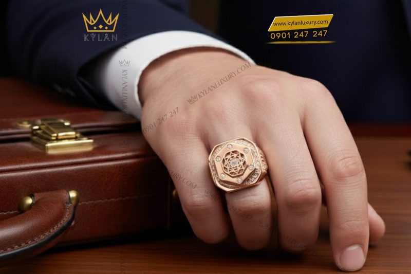Nhẫn Hublot vàng hồng nguyên khối Au750 đính kim cương
