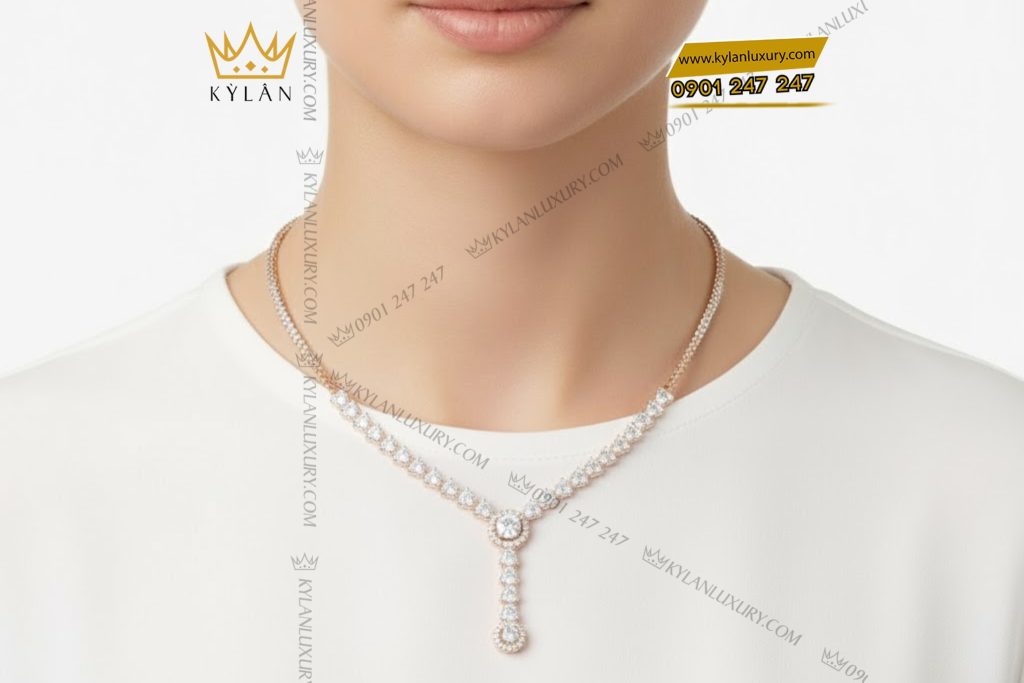 Dây chuyền vàng hồng nguyên khối Au750 đính kim cương 13 Kỳ Lân Luxury 8 55 Dây chuyền vàng hồng nguyên khối Au750 đính kim cương