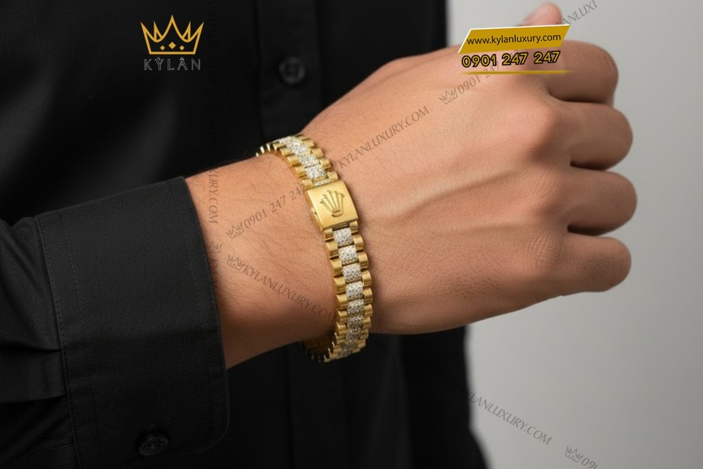 Lắc tay Rolex vàng Au750 đính 4 hàng kim cương 14 Kỳ Lân Luxury 8 67 Lắc tay Rolex vàng Au750 đính 4 hàng kim cương