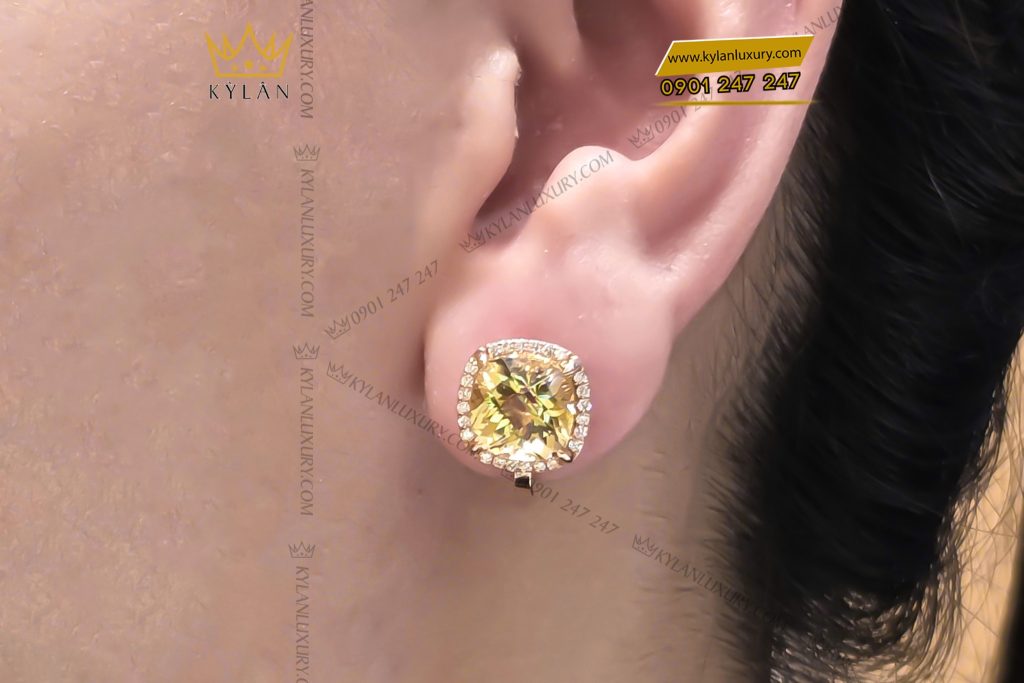 Bông tai vàng hồng Au750 đính đá thạch anh vàng 6 Bông tai vàng hồng nguyên khối Au750 đính đá thạch anh vàng